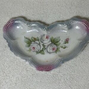 Vintage German Porcelain Relish Tray or Vanity Dish Roses Bloomcore Cottagecore